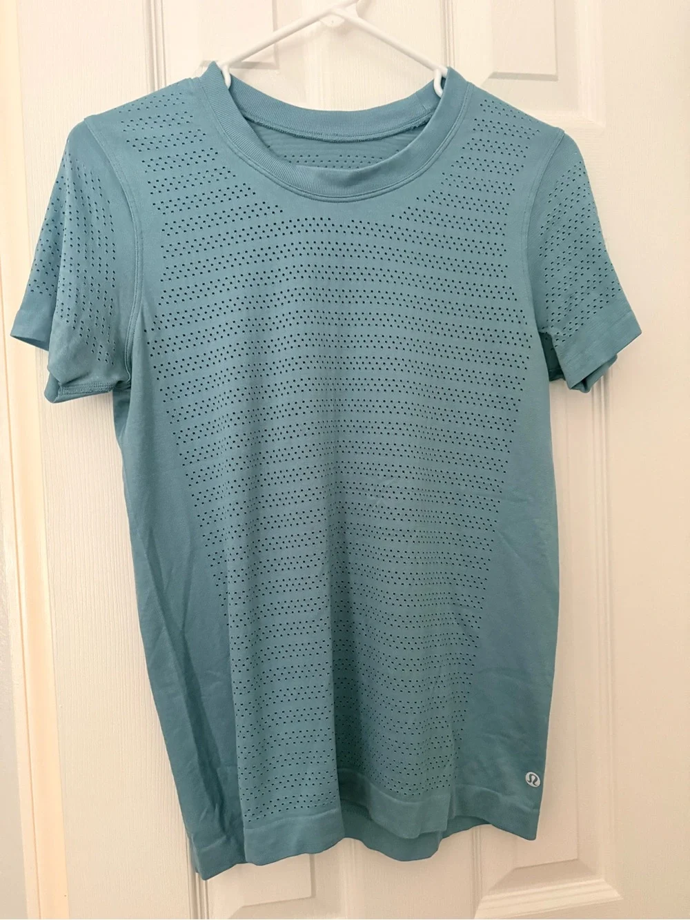 lululemon athletica Light Teal Perforated Short Sleeve Tee
